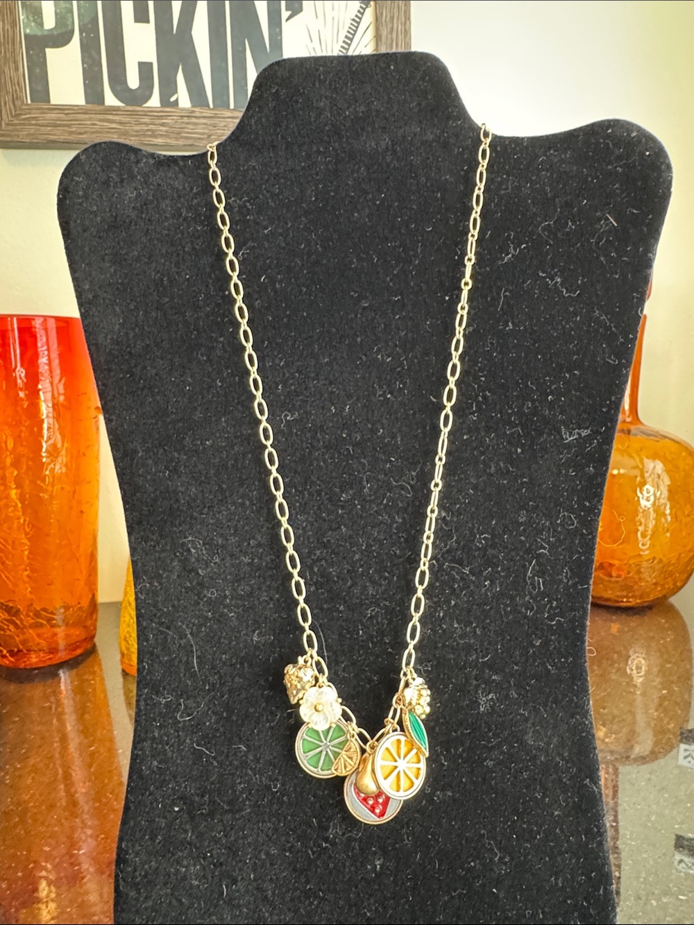 Patricia Nash Gold-Tone Chain Necklace with Green, Yellow and Red Fruit Charms